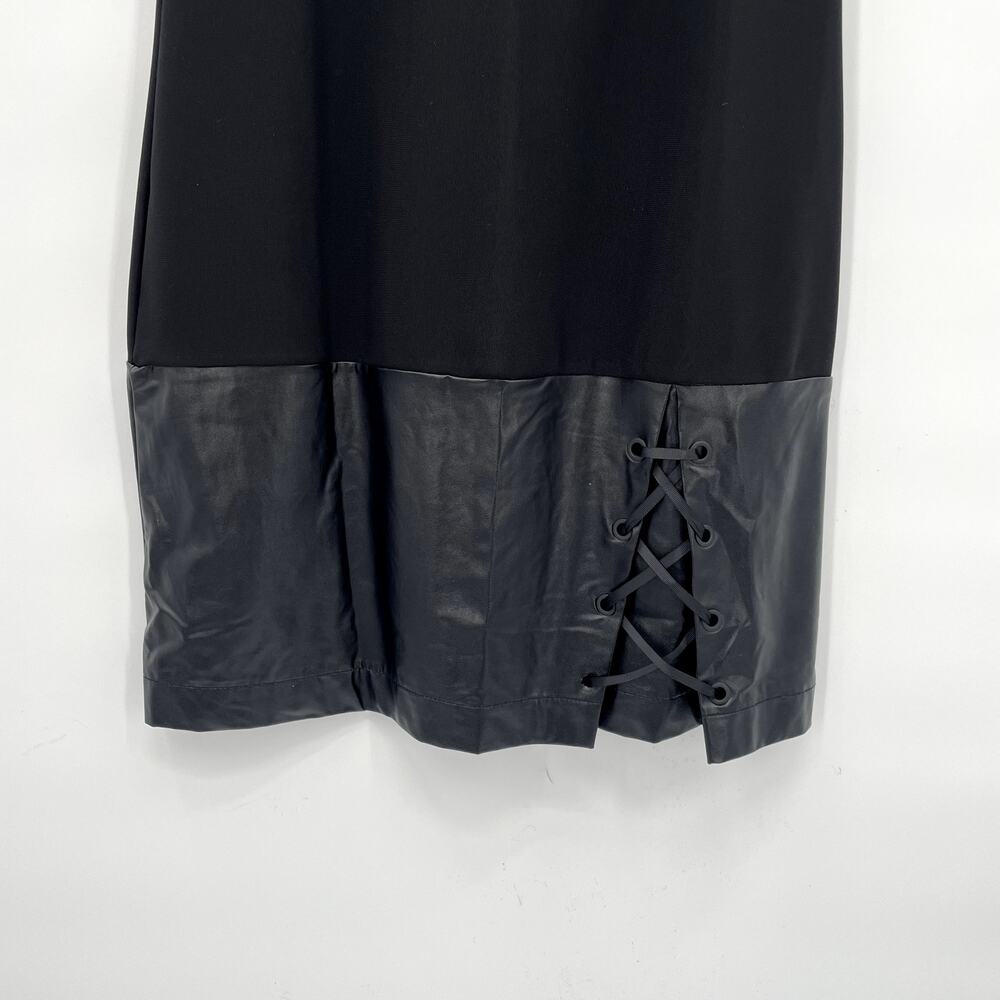BOSTON PROPER Black Sleeveless Dress with Faux Leather Tie Detail // S - Picture 5 of 9